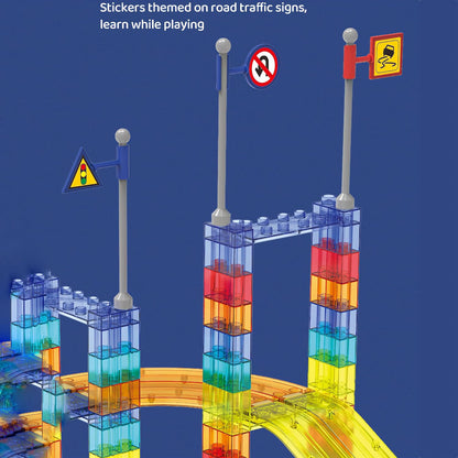 Glowing Magnetic Tiles Marble Run Race Track Super Set - 110 Complete Pieces Glow in The Dark STEM Light Magnetic Building Blocks Gravity Marble Maze Games for Toddlers Kids Boys Girls Ages 3+ Years