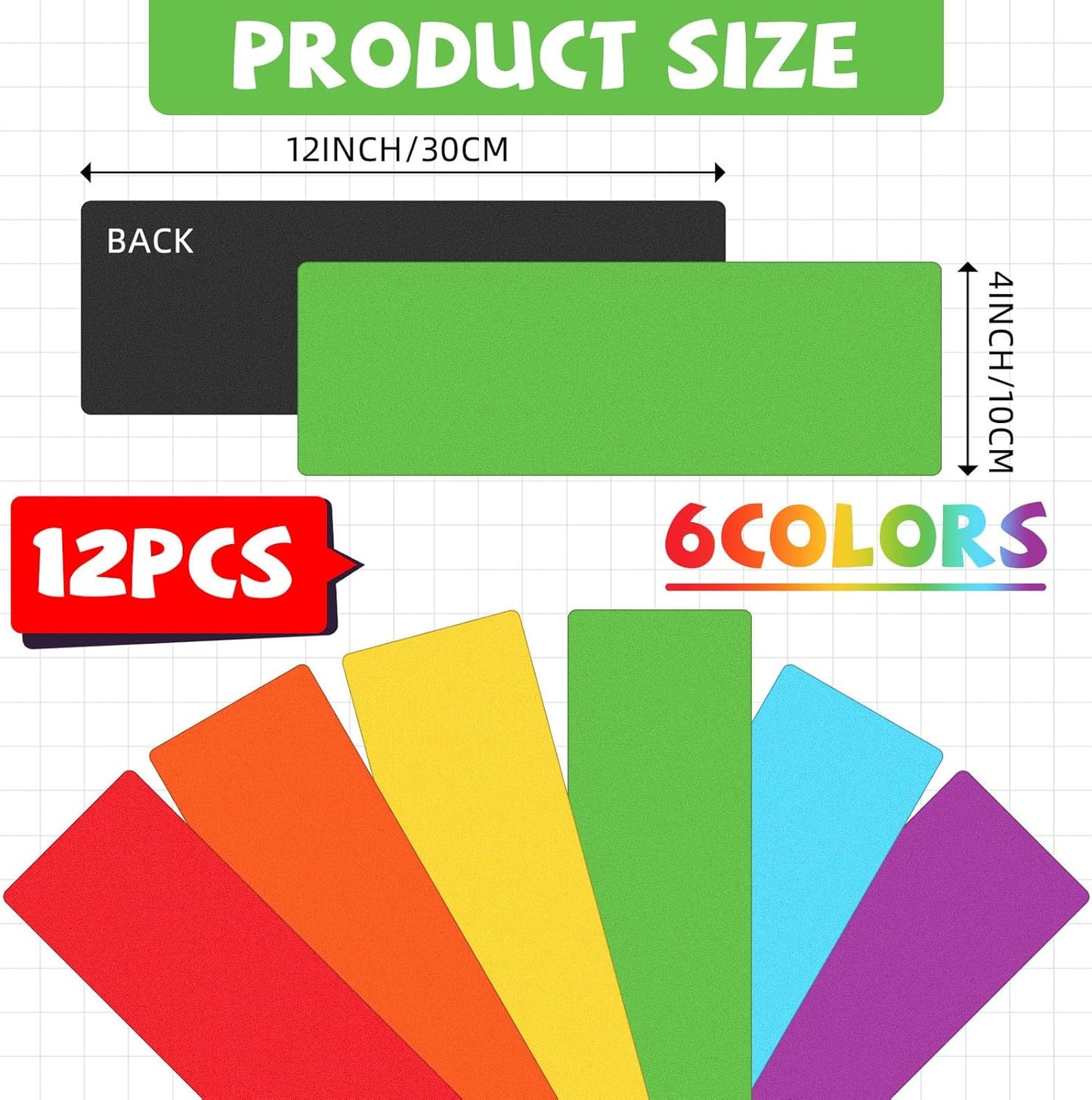 Janlaugh 12 Pcs Large Magnetic Dry Erase Labels for Classroom, 12 x 4 Inch Rectangle Magnetic Name Plates Label Flexible Magnet Stickers for Whiteboards Refrigerator(Rainbow Color,Style 1)