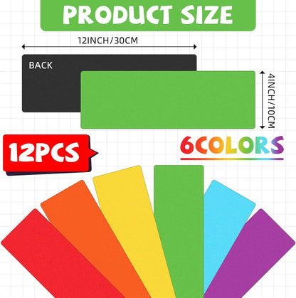 Janlaugh 12 Pcs Large Magnetic Dry Erase Labels for Classroom, 12 x 4 Inch Rectangle Magnetic Name Plates Label Flexible Magnet Stickers for Whiteboards Refrigerator(Rainbow Color,Style 1)