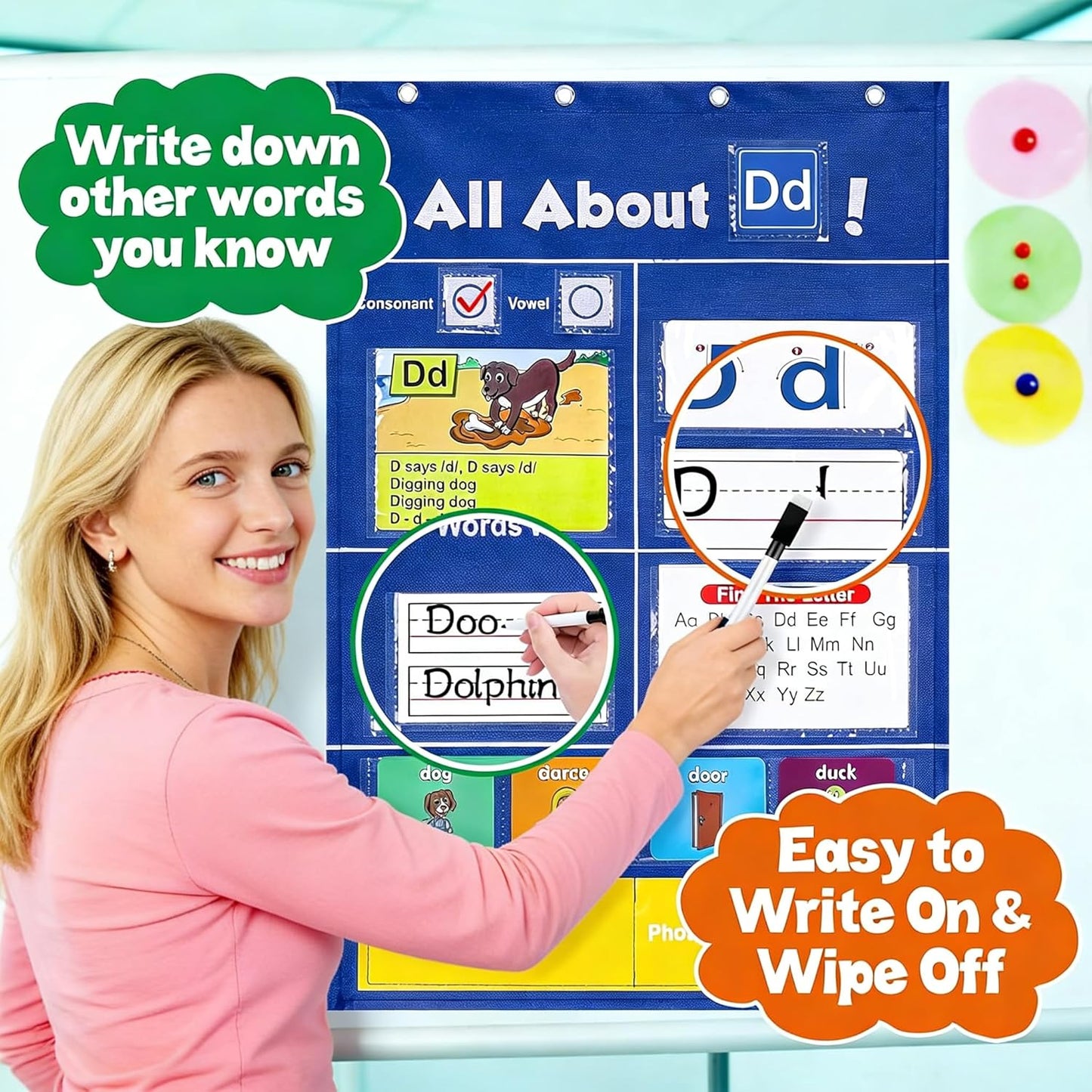 Meetory Alphabet Learning Pocket Chart - Alphabet Wall Chart ABC Flash Cards Learning Material, Handwriting Practice Letter Tracing Homeschool Preschool Kindergarten Learning Activities Must Haves