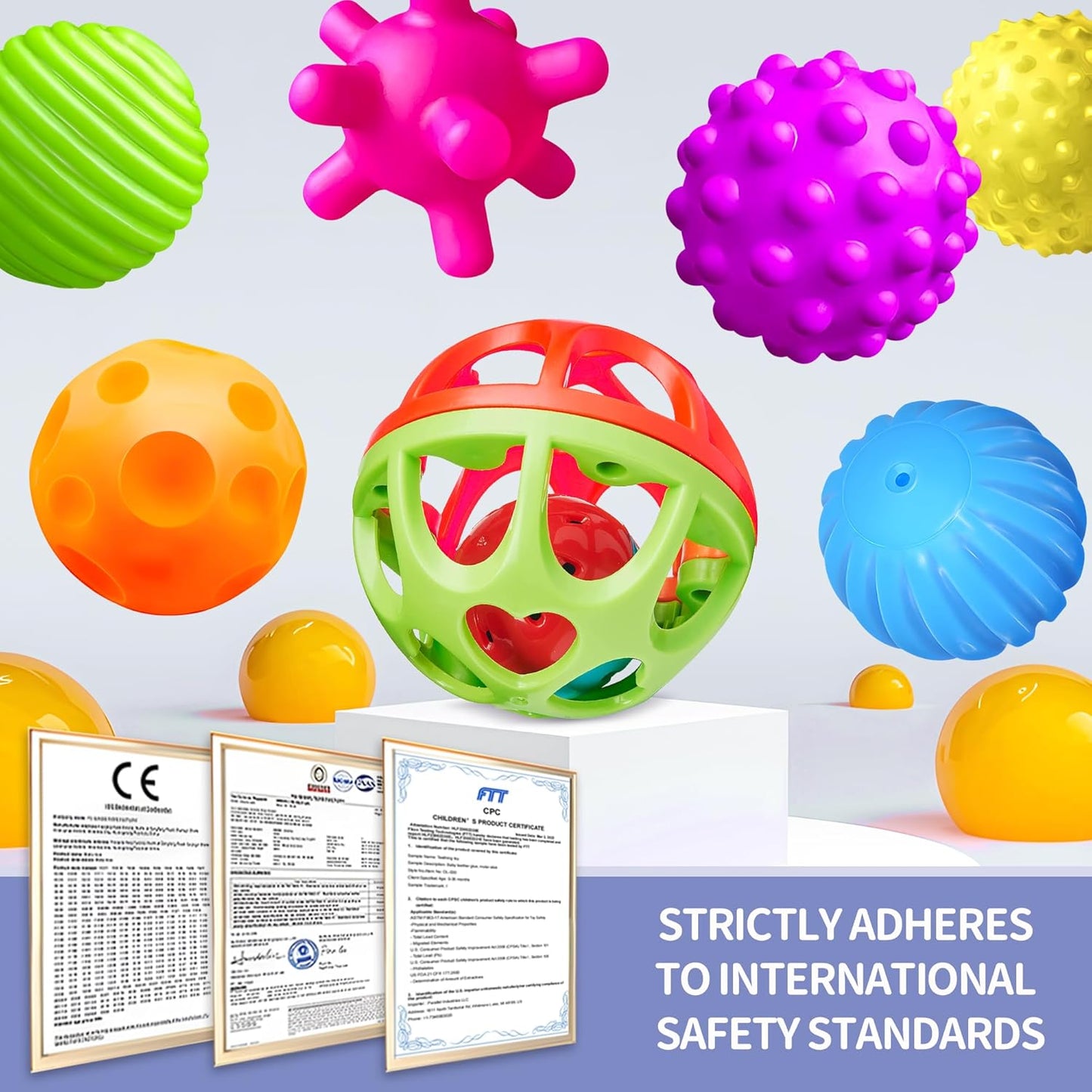 Montessori Sensory Toys Bundle: 8PCS Stacking Cups & Castle Nesting Blocks + Hand-Catching Sensory Balls & Baby Rattle, Textured Teether & Bath Toys for Babies 3–6M & Toddlers 1–3