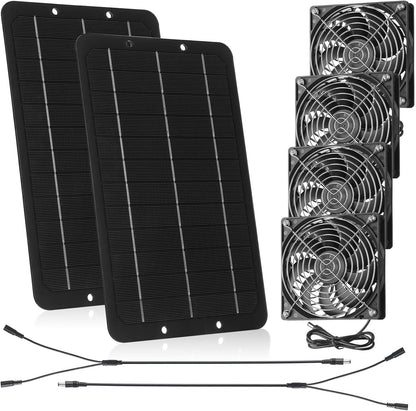 Riakrum Solar Powered Fan Solar Panel Dual Fans Kit 10w 12v Exhaust Fan Outdoor Waterproof for Greenhouse Chicken Coop Pet House Sheds Window(2 Set)