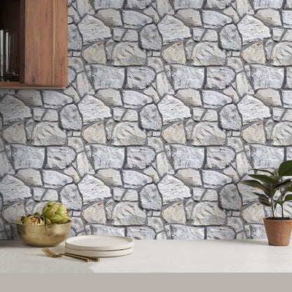 COMSTICKC 3D Faux Gray Stone Wall Sticker Peel and Stick Wall Panels,10 Pcs of 12"X12",Ultra-Light Thin PVC Decorative Tiles Rocks Stone Backsplash Interior Decor,Paintable