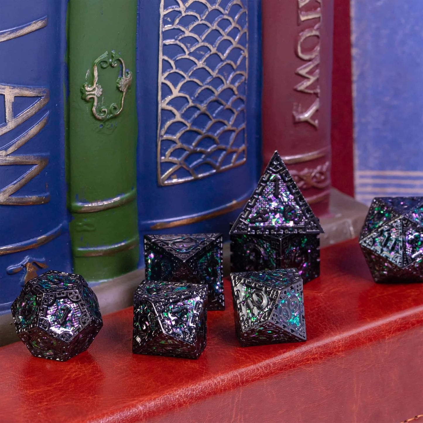 UDIXI Steampunk Metal Dice Set, 7 Die Polyhedral DND Dice Set for D&D Role Playing Game and Math Teaching (Ancient Copper)