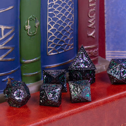 UDIXI Steampunk Metal Dice Set, 7 Die Polyhedral DND Dice Set for D&D Role Playing Game and Math Teaching (Ancient Copper)