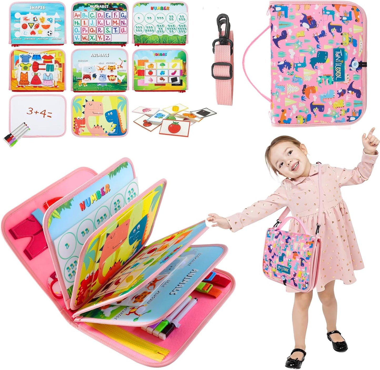 Montessori Busy Board - 8-in-1 Sensory Activity Book with Detachable Pages, Travel-Friendly Learning Toy for Fine Motor Skills & Preschool Education