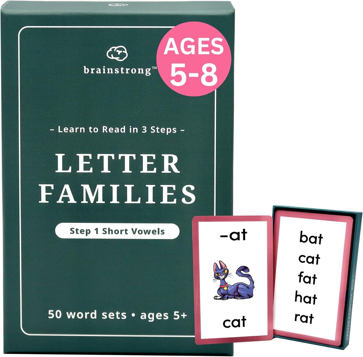 Phonics Step 1 - Short Vowels | Learn to Read Kindergarten /1st Grade | Ages 5-7 | Brainstrong 50 Letter Families Flashcards