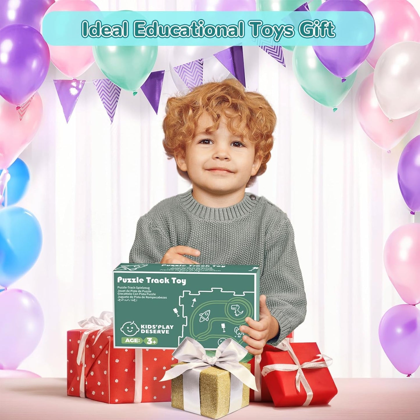 Plastic Floor Puzzles for Kids Ages 3-5, Puzzle Track Car Play Set, Educational Montessori Toys for 3 4 5 6 Year Old Boys, 3 4 5 6 Year Old Boy Birthday Gift, Boy Toys Age 3