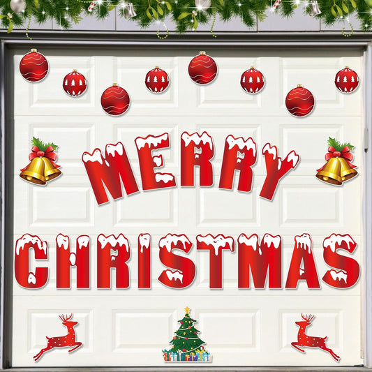 Garage Door Christmas Decorations Magnets, Large 27 Pcs Merry Christmas Garage Door Magnet Banners, Refrigerator Car Magnets Decal Xmas Ornaments Magnetic Stickers for Holiday DIY Decor, 8" H