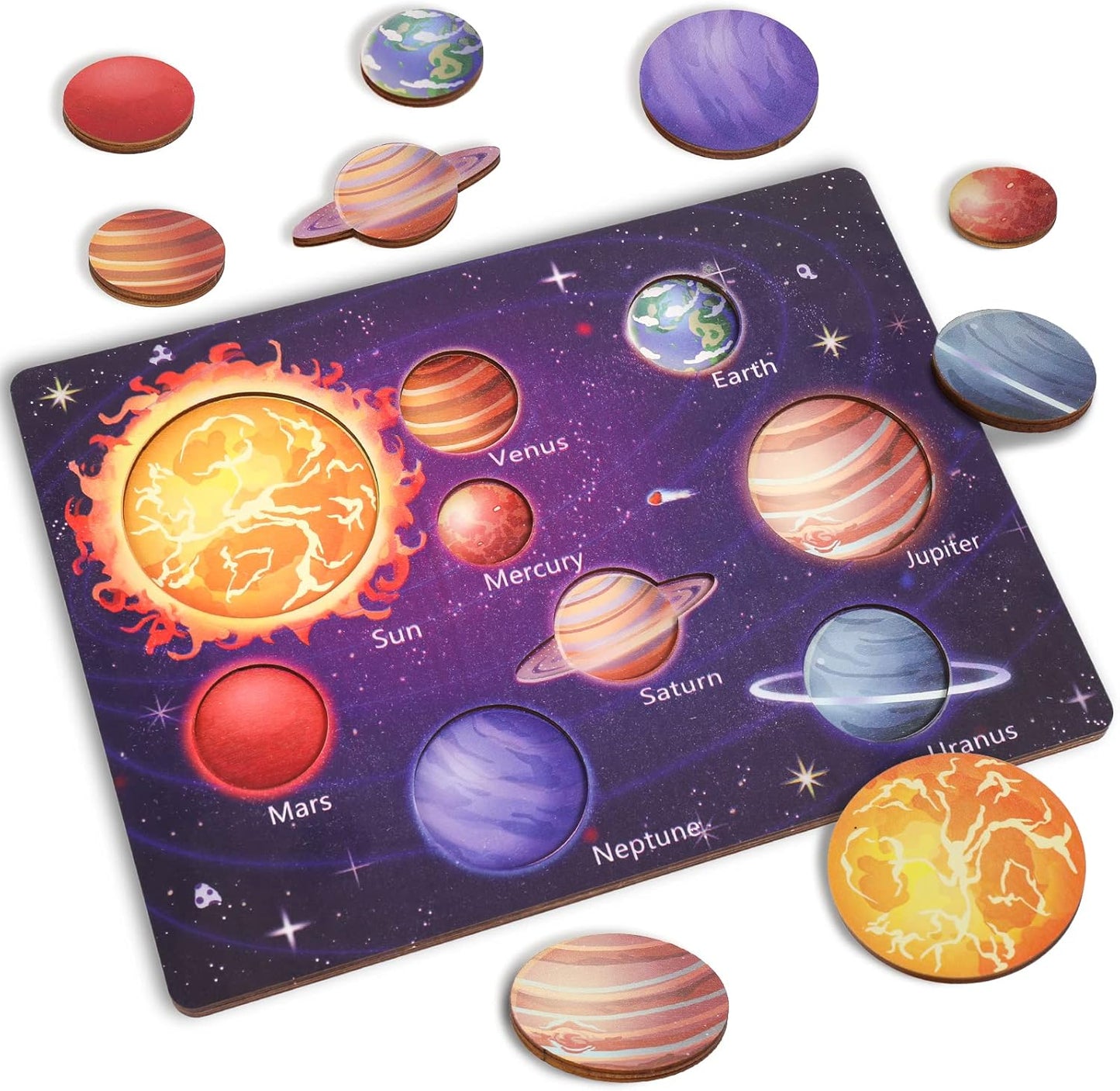 Zeoddler Solar System Puzzle for Kids 3-6, Wooden Space Toys, Planets for Kids, Preschool Learning Activities, Gift for Boys, Girls