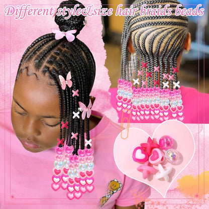60PCS Purple Braids Beads 3 Styles Dreadlock Bead Accessories Cute Hair Jewelry AB Round Bead Decoration for Kids Girls