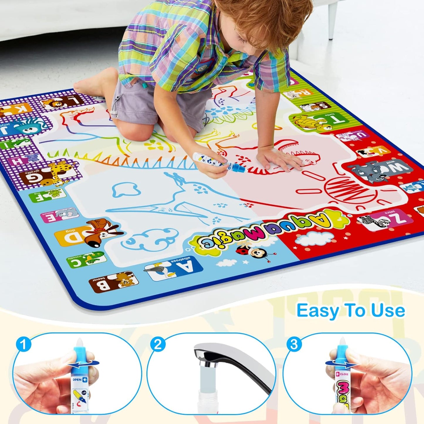Jasonwell Aqua Water Doodle Mat 48 x 36 Inches Large Magic Drawing Doodling Mat Coloring Mat Educational Toys Christmas Birthday Gifts for Kids Toddler Boys Girls Age 2 3 4 5 6 7 8 Year Old (Galaxy)