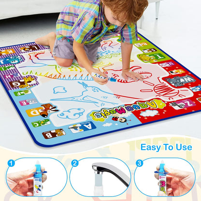 Jasonwell Aqua Water Doodle Mat 48 x 36 Inches Large Magic Drawing Doodling Mat Coloring Mat Educational Toys Christmas Birthday Gifts for Kids Toddler Boys Girls Age 2 3 4 5 6 7 8 Year Old (Galaxy)