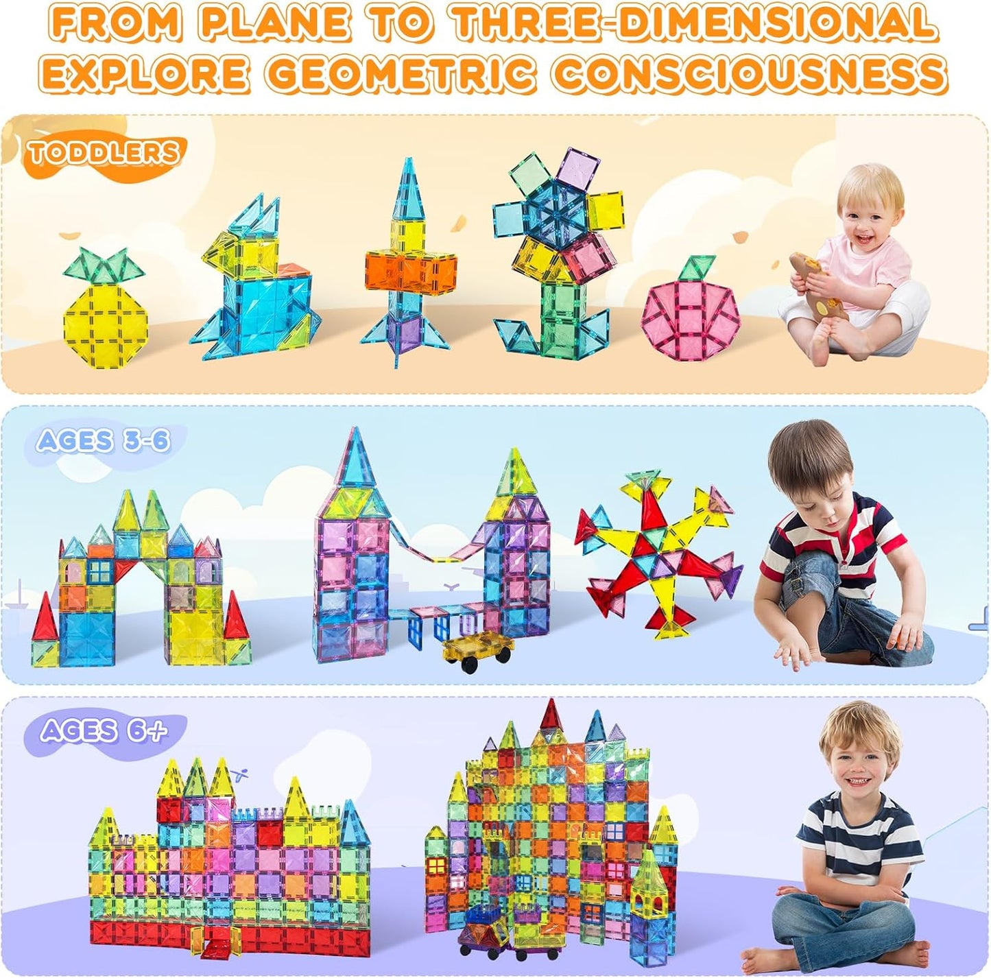 Paaxido Magnetic Tiles, 130PCS Magnetic Blocks Set with 2 Cars, 4D Diamond Magnet Building Blocks, STEM Preschool Educational Magnet Toys Gift for Kids, Boys and Girls 3 4 5 6 7 8+ Year Old