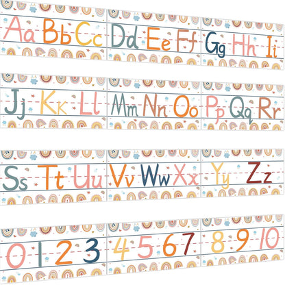 gisgfim 12 Pieces Alphabet Bulletin Board Strips Set Boho Rainbow Alphabet Line ABC Alphabet Banner & Number Border Posters for Preschool Kindergarten Classroom Playroom Bedroom (Boho)