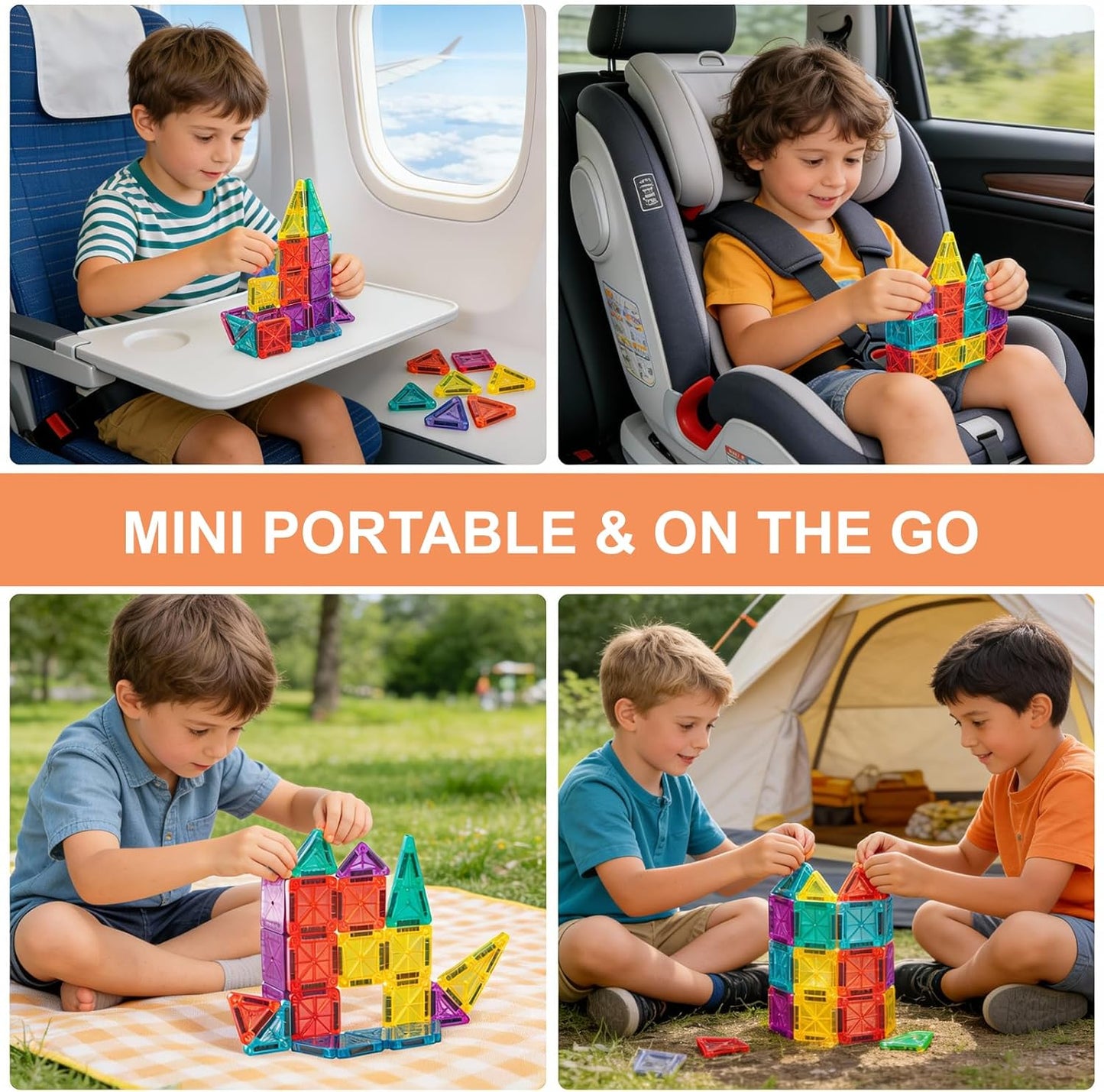 Mini Magnetic Tiles,34 PCS Magnetic Blocks with Metal Storage Box,Magnetic Building Tiles ,STEM Educational Travel Magnetic Tiles,Toddler Magnetic Toys for Kids Boys Girls Christmas Birthday Gifts
