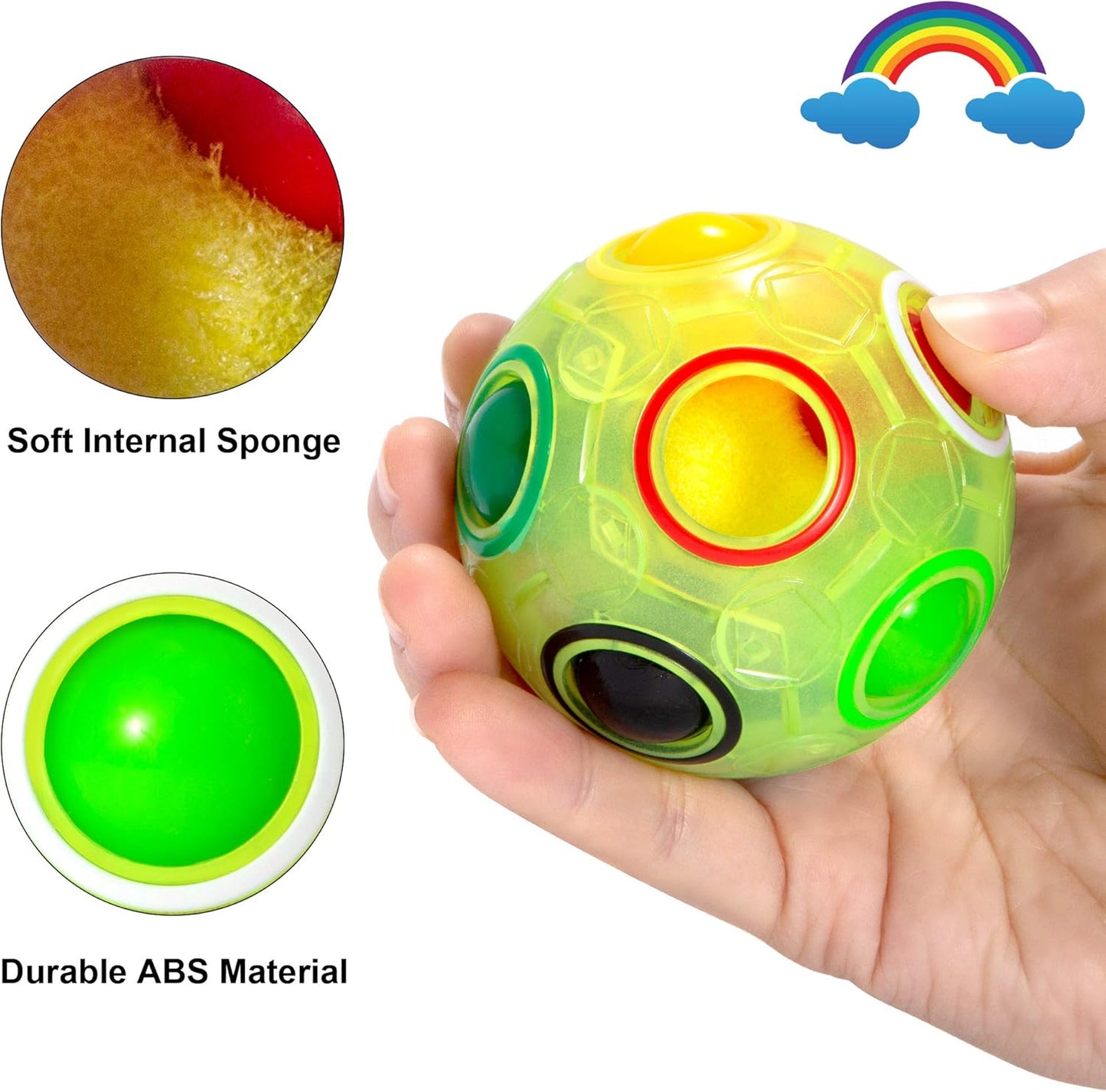 Vdealen Magic Rainbow Puzzle Ball, Fidget Ball Puzzle Brain Teaser Fidget Toy for Boys & Girls- Birthday Party Easter Valentines Christmas Stocking Stuffers for Kids Teen & Adults(Off White)