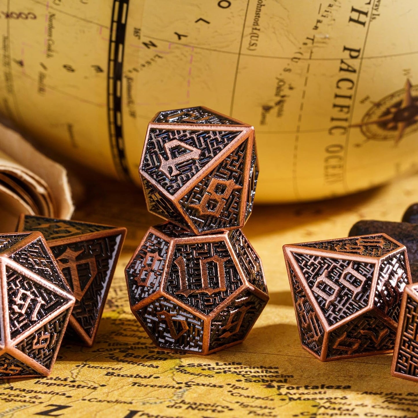 UDIXI Steampunk Metal Dice Set, 7 Die Polyhedral DND Dice Set for D&D Role Playing Game and Math Teaching (Ancient Copper)