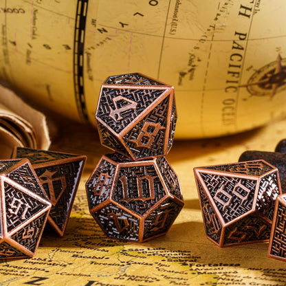 UDIXI Steampunk Metal Dice Set, 7 Die Polyhedral DND Dice Set for D&D Role Playing Game and Math Teaching (Ancient Copper)