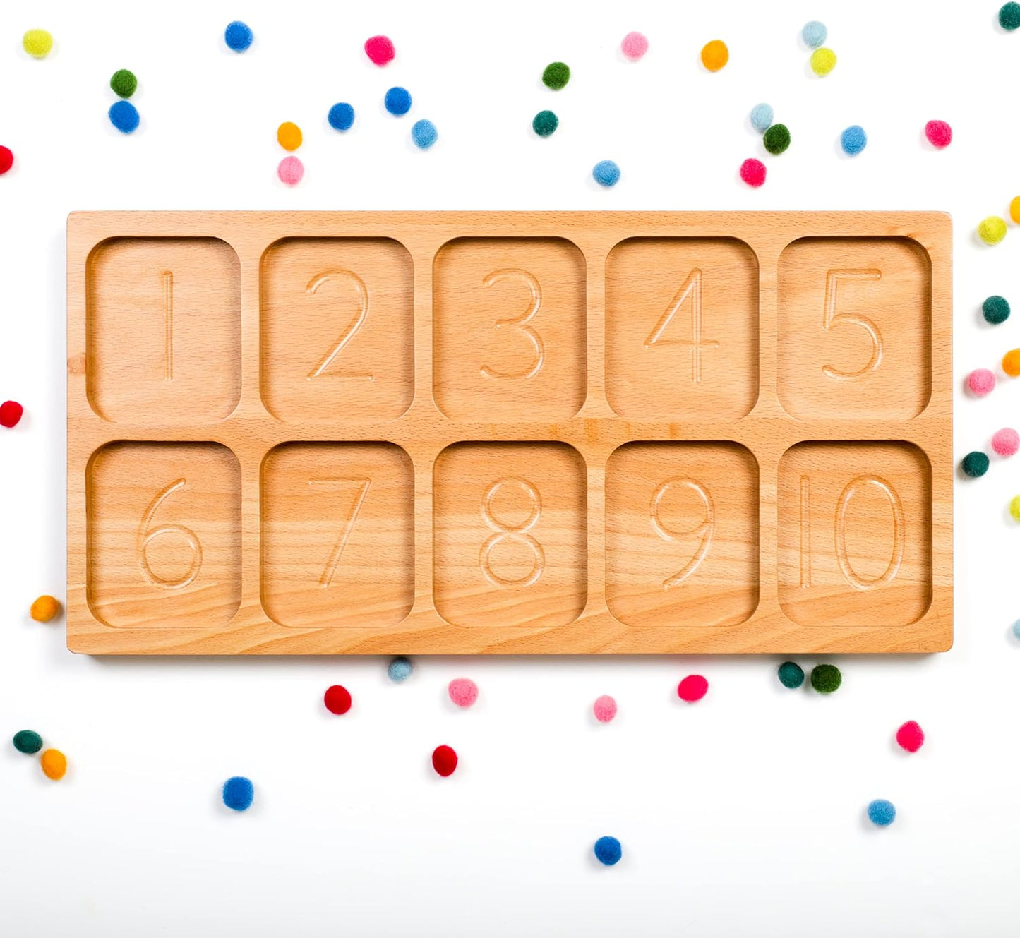 BLUE GINKGO Number Sorting Tray - Wooden Counting, Sorting and Number Tracing Toy - Montessori STEM Math Counting Toys for Preschool Math - Toddler Learning Toys for 3 Year Olds (15.7 x 7.8 Inches)