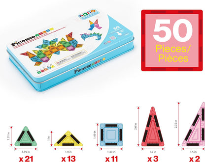 PicassoTiles 60 pcs Mini Magnetic Tiles Magnet Toys Travel-Friendly On-The-Go Building Blocks for Kids Compact Lightweight Creative playset Preschool Montessori Early Learning STEM Kids Toy Ages 3+.