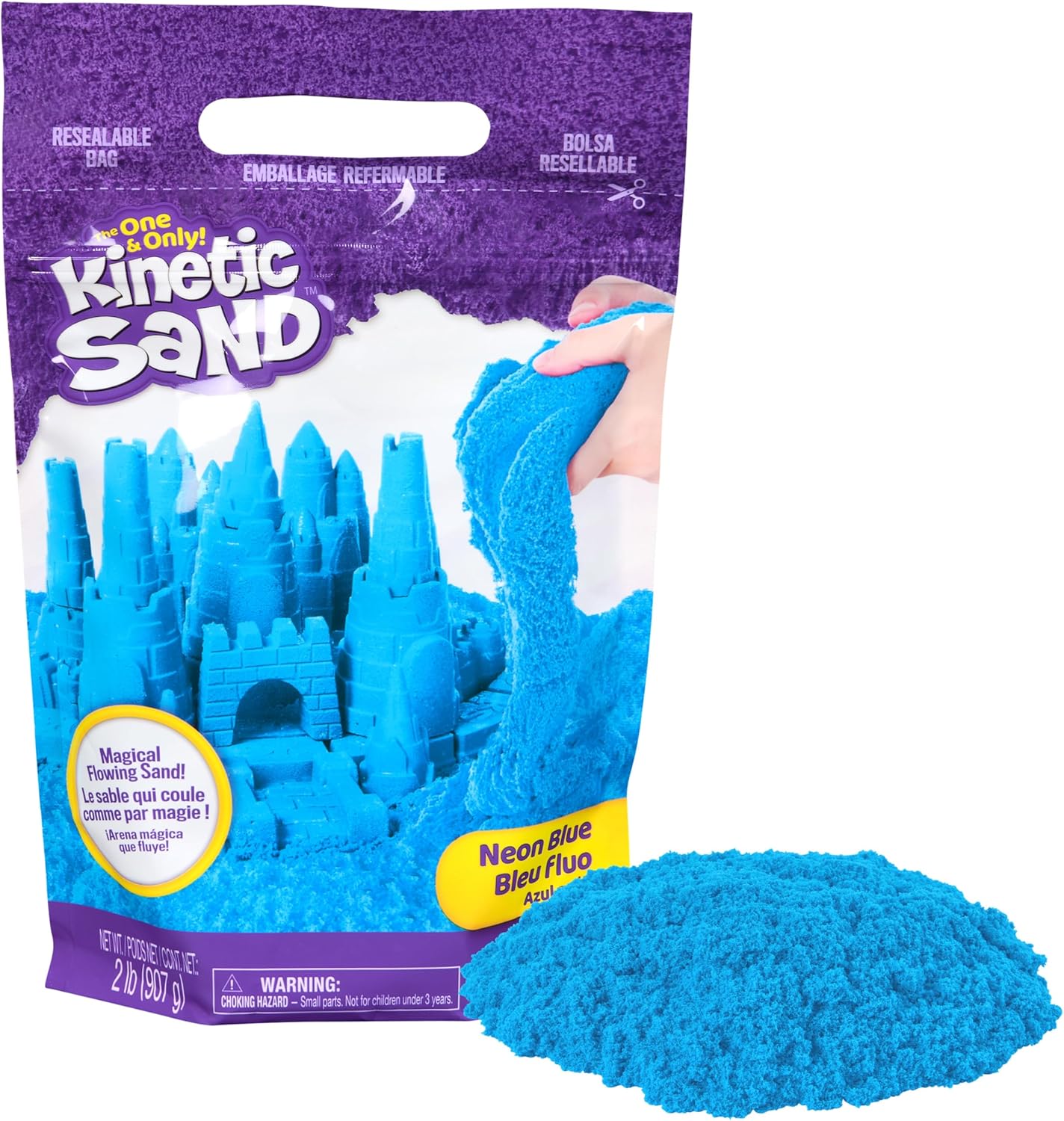 Kinetic Sand, 2lbs Blue Play Sand, Moldable Sensory Toys for Kids, Resealable Bag (Packaging May Vary), for Ages 3 and up