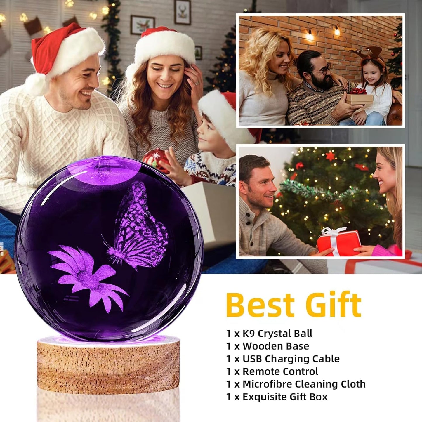 3D Solar System Crystal Ball Night Light with 16 Color LED Wooden Base, Upgraded 3.15 Inch Galaxy Planets Glass Ball Lamps with Remote for Birthday Christmas, Astronomy Space Gifts for Boys Girls