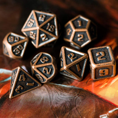 UDIXI Steampunk Metal Dice Set, 7 Die Polyhedral DND Dice Set for D&D Role Playing Game and Math Teaching (Ancient Copper)
