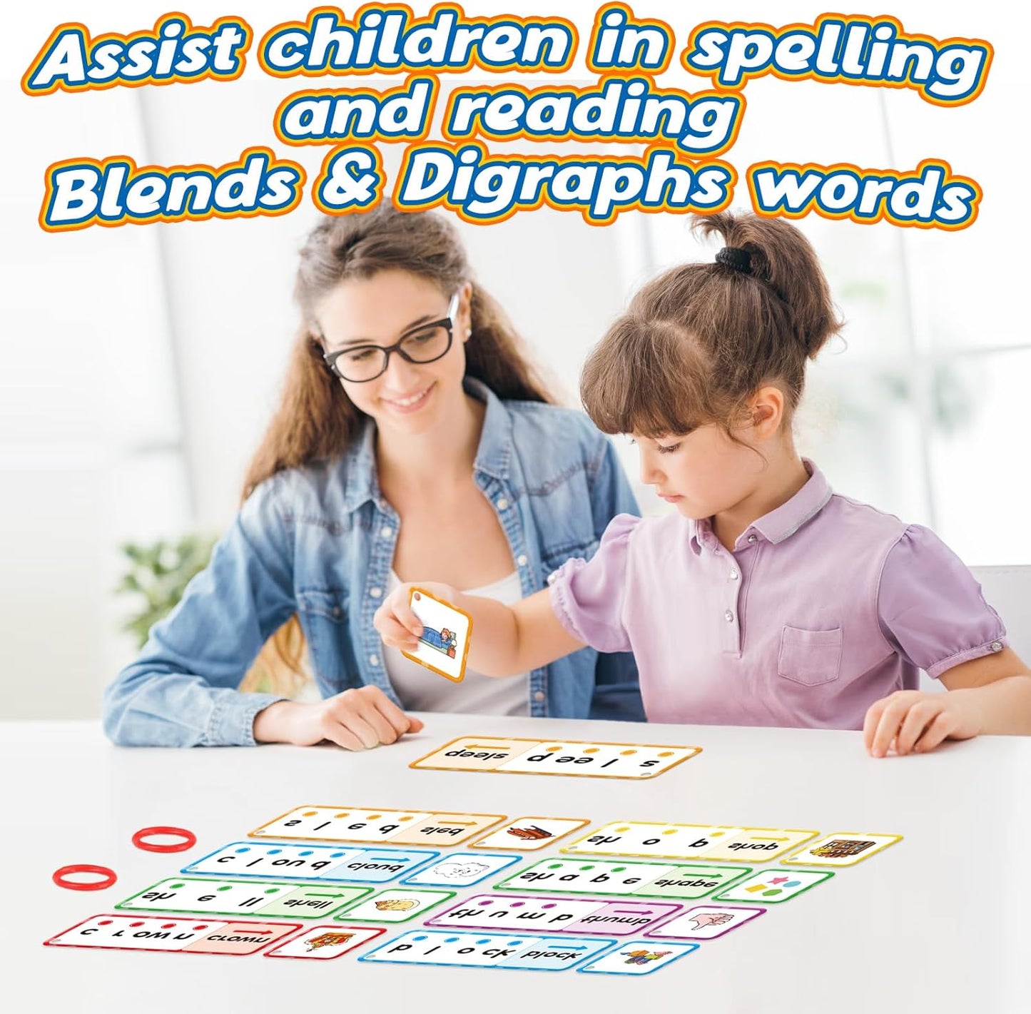 Kasfalci Blends & Digraphs Cards,Phonics Games,Speech Therapy Toys for Toddlers Kids,Learn to Read,Spelling Reading Learning Sight Word Games,kindergarten Preschool Learning Activities,Educational Toy