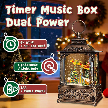 Christmas Snow Globes Lantern, Church and Christmas Tree Christmas Decorations Indoor, 6H Timer Battery & USB Powered Light Up Musical Snow Globes for Kids Women Adults Gift Thanksgiving Home Decor