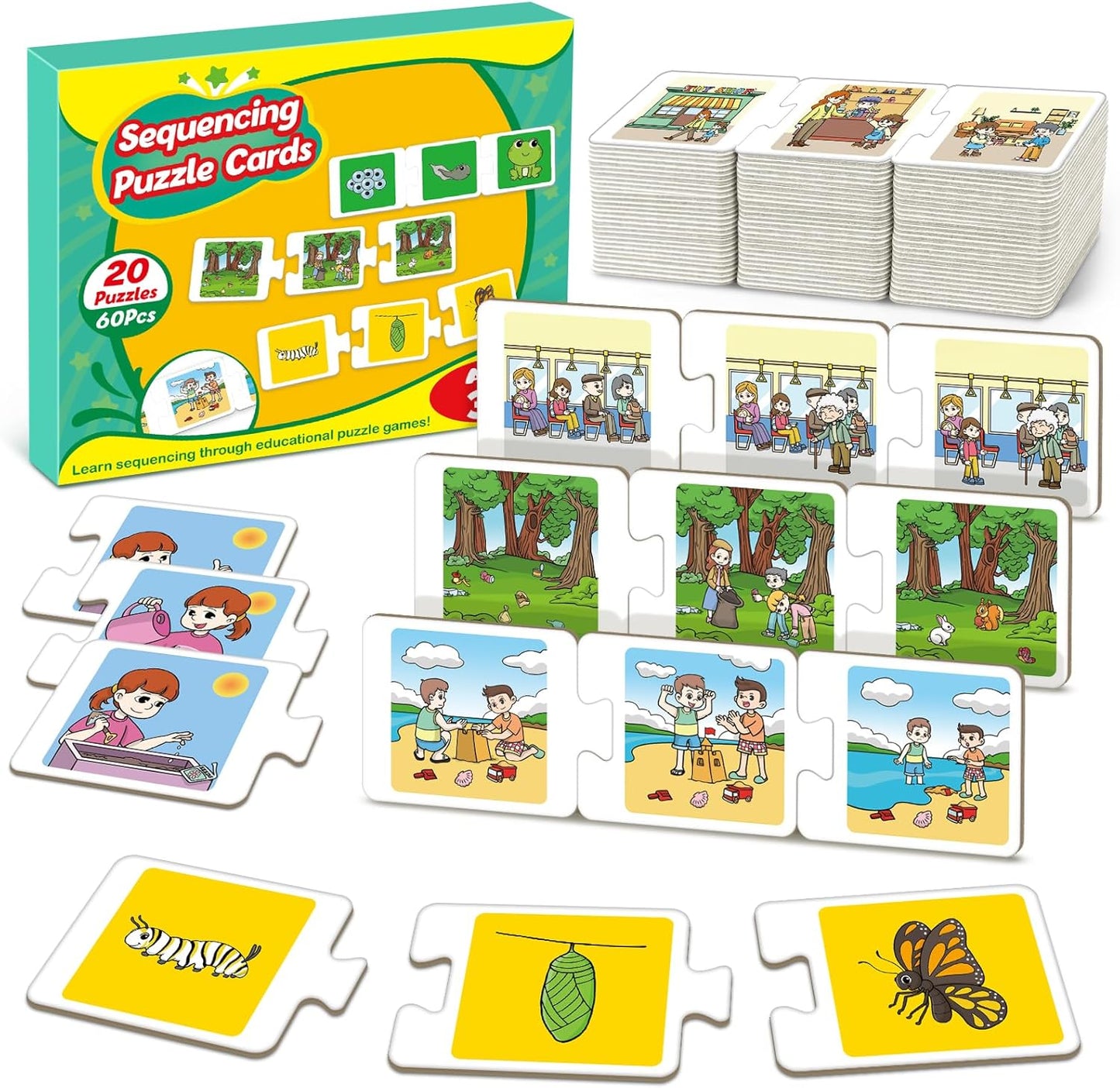 Broytain Sequencing Puzzle Cards,Sequence Game for Kids,Toddler Puzzle,Speech Therapy Toy,Autism Learning Materials,Storytelling,Social Skill,Sentence Building,Learning Activities for 3 4 5 6 Year Old