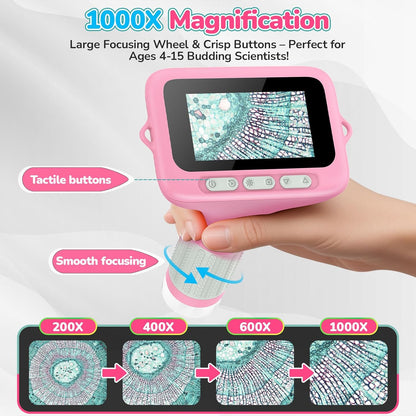 3.0" Screen Digital Microscope for Kids: 1000X Rechargeable Mini Pocket Portable Miniscope Magnifying Glass 4K Coin Jewelry Loupe Edu Science STEM Toy Xmas Gift 4-12 Boys Girls