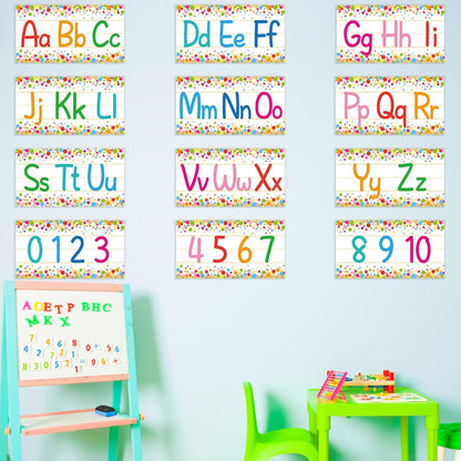 gisgfim 12 Pieces Alphabet Bulletin Board Strips Set Boho Rainbow Alphabet Line ABC Alphabet Banner & Number Border Posters for Preschool Kindergarten Classroom Playroom Bedroom (Boho)