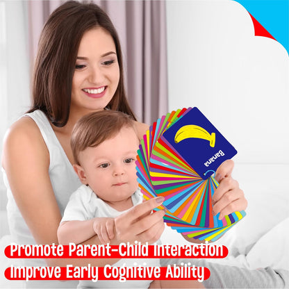 50 PCS Kid First Cognitive Flashcards,Double Sided Printed 7 in 1 Colorful Cards Alphabet,Numbers, Foods,Animals,Shapes,Colors with 3 Reclosable Rings,Learning Tool for Pre-K Kindergarten Toddlers