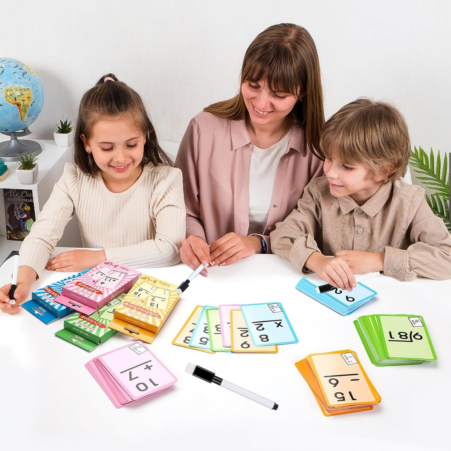 Math Flash Cards Set of Multiplication Division Addition Subtraction with 4 Dry Erase Pens, 144 Flash Cards from 1st to 4th Grade or Kindergarten Homeschool Supplies