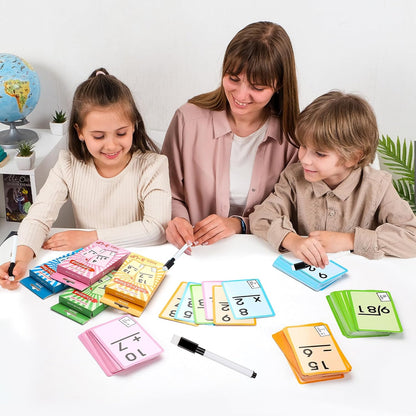 Math Flash Cards Set of Multiplication Division Addition Subtraction with 4 Dry Erase Pens, 144 Flash Cards from 1st to 4th Grade or Kindergarten Homeschool Supplies
