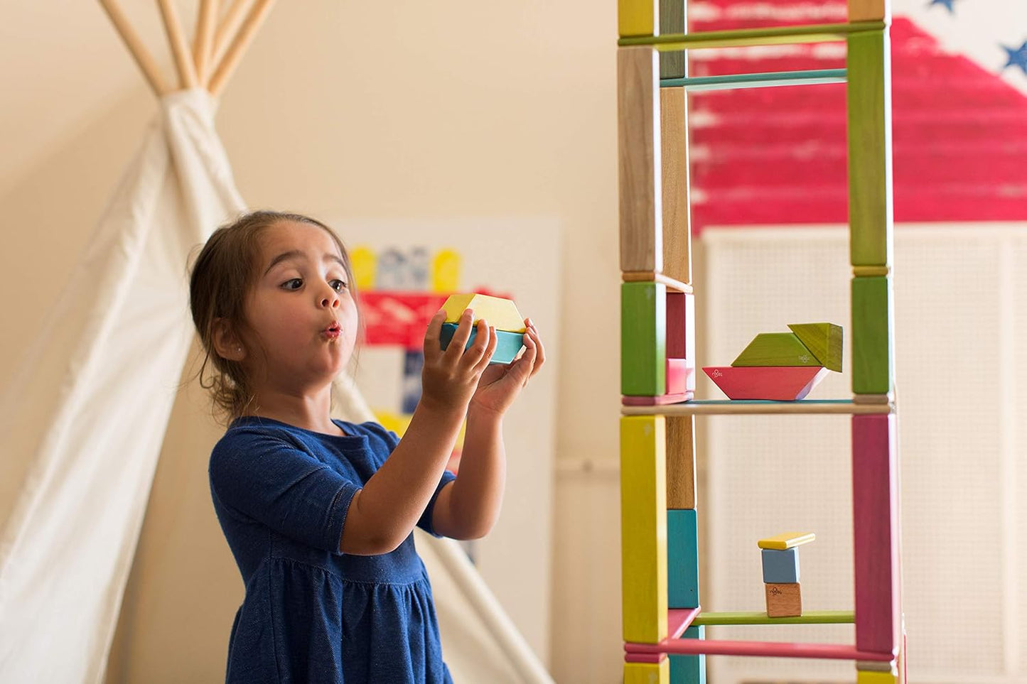 14 Piece Tegu Magnetic Wooden Block Set, Blues