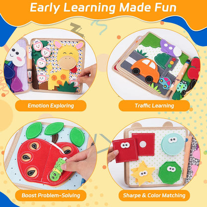 Giraffe Busy Book for Toddlers 1-3, Montessori Toys Toddler Busy Board for 1 Year Old, Felt Quiet Book Sensory Learning Activity Books, Airplane Car Travel Toys, Gifts for Boys Girls 1+
