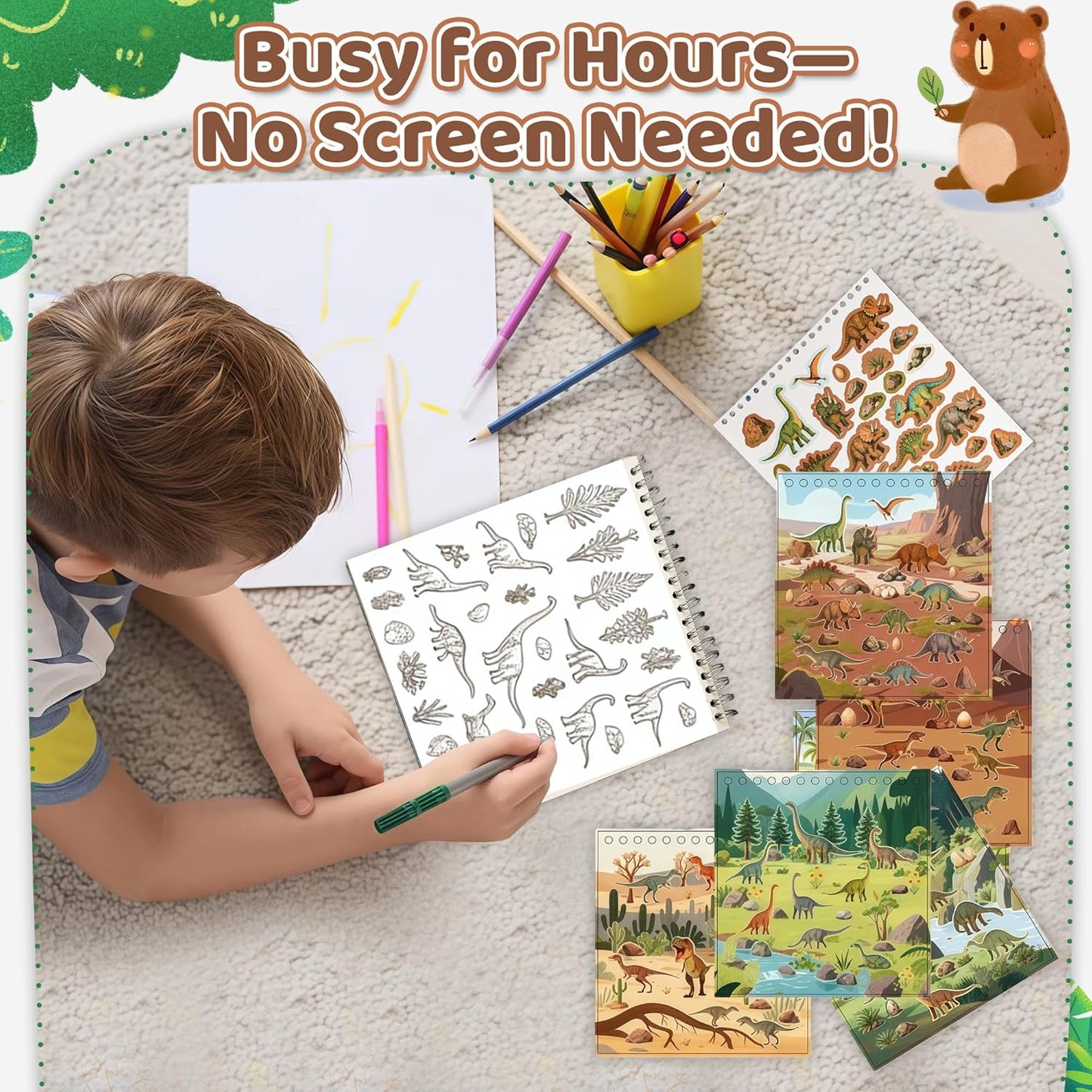 Animal Sticker Book for Toddlers 2-4 Years Sticker Activity Book for Kids with 12 Scenes & 12 Coloring Pages Toddler Travel Essential Quiet Time Activities