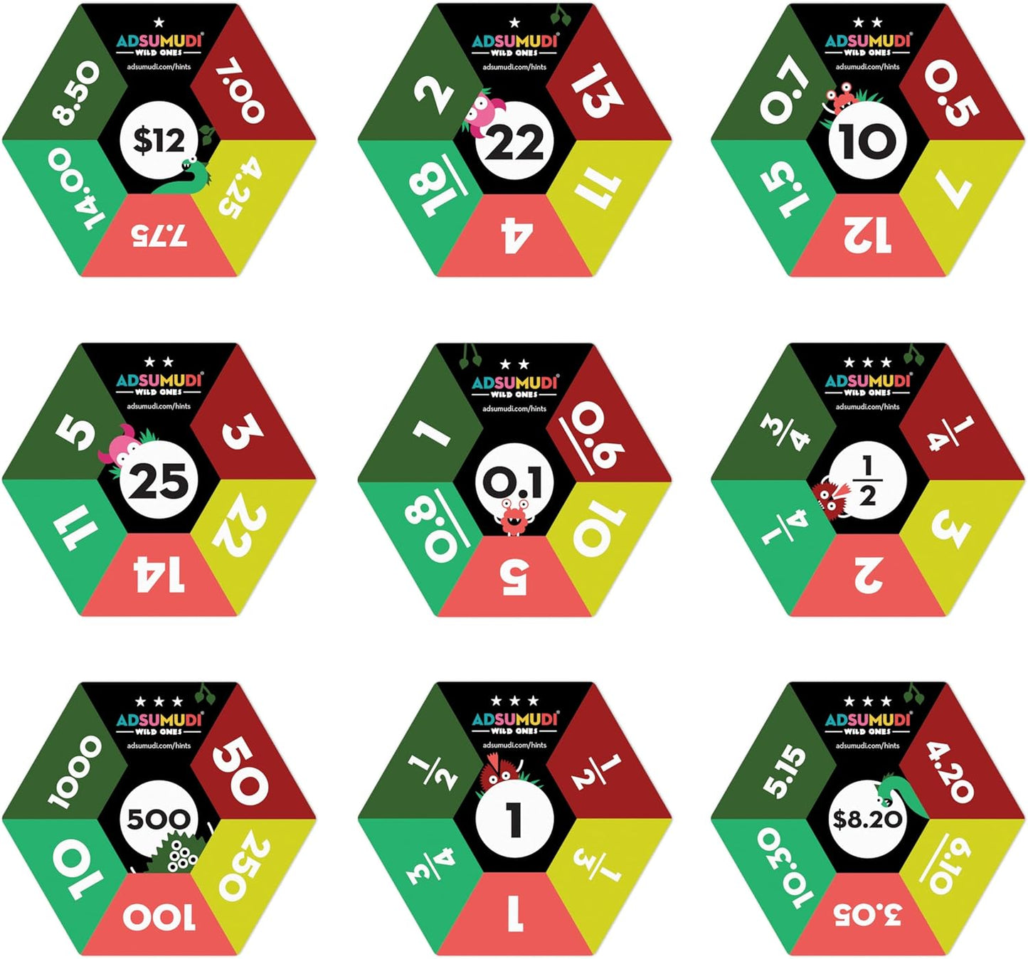 Evermade Adsumudi Math Game - Wild Ones - The Wildly Fun Game for Kids to Tame Fractions, Decimals, Money, Big Numbers and Mental Math - Great for Ages 9 and Up