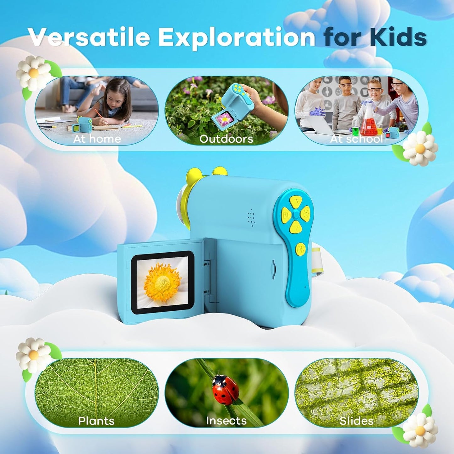 Hideal HP60 IPS Microscope for Kids: [Auto On & Off] [3-in-1] 2" Portable Handheld Microscope Miniscope, Pocket Mini Scope Educational Science Kit, Christmas Birthday Gifts for Kids, PC View, Pink