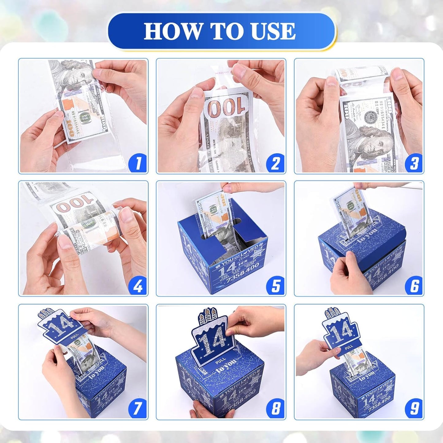 10 Happy Birthday Money Box for Cash Gift, 10th Birthday Decorations for Boys and Girls, Gifts for 10 Year Old Boy, Boy Gift Ideas, Cool Things for Teen -Blue with 100PCS Bags