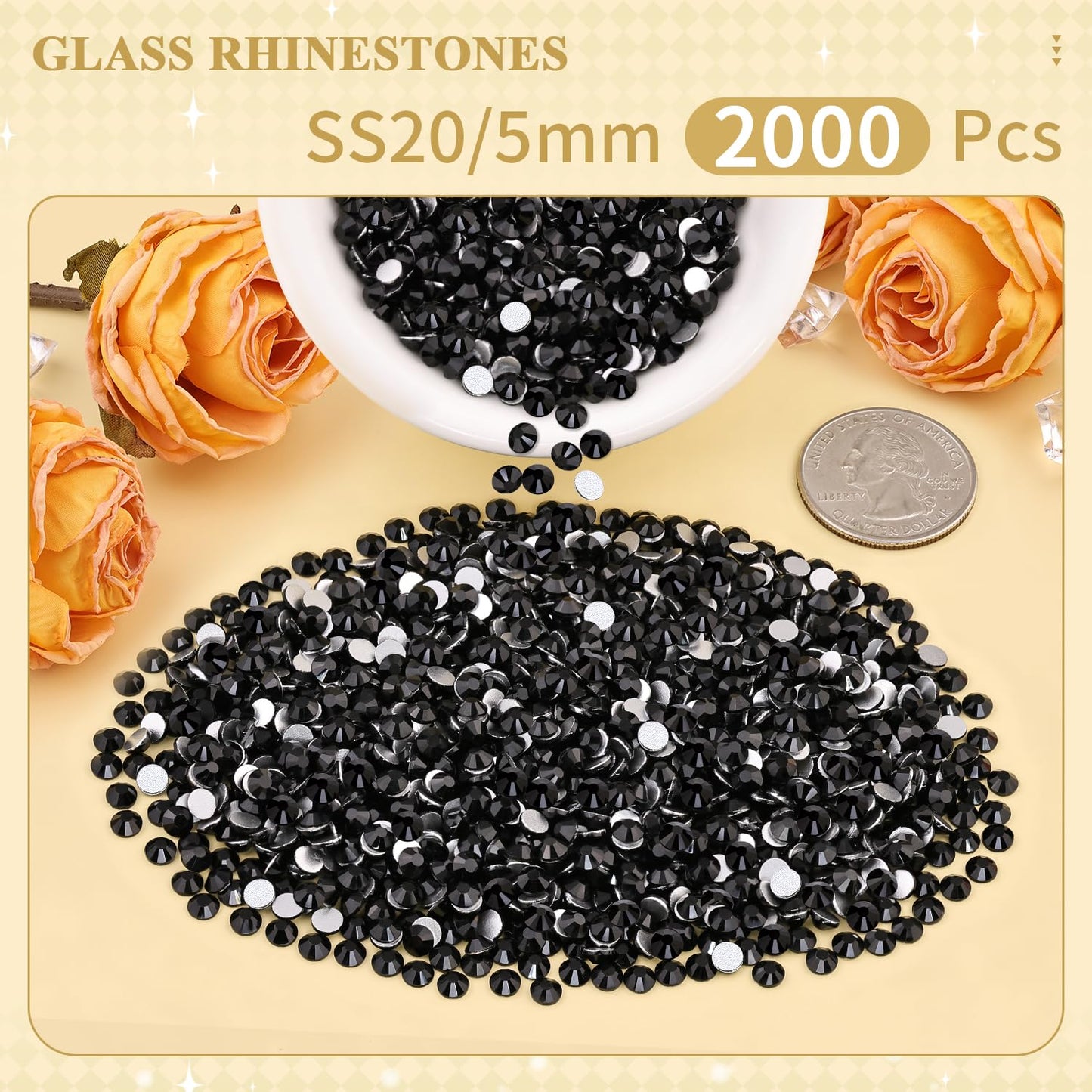 5000PCS SS6/2mm Glass Crystal Rhinestones (Clear), Bedazzling Flatback Rhinestones for Crafting DIY Crafts Nail Art Makeup Decoration, Gems Diamond Charms for Tumbler Shoes Clothing Mug