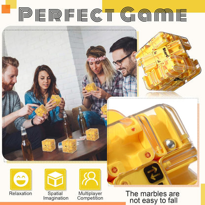 1 Sets Large Labyrinth 3D Maze Cube Puzzle Maze Game Gravity 3D Puzzle Cube Brain Teaser Ball Games for Kids Education Sensory Toys Gift for Adults (Upgrade Version,Yellow)