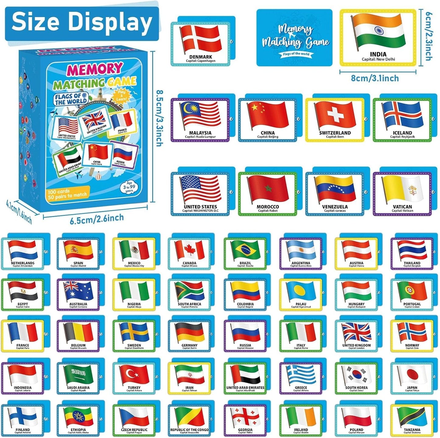 gisgfim 100 PCS Memory Matching Game Famous Paintings Concentration Memory Card for Adults Learning Educational Game A Fun & Fast Artworks Theme Matching Games
