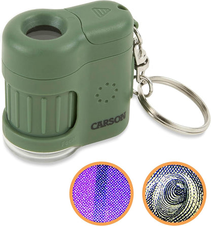 Carson MicroMini 20x Lighted Compact Pocket Microscope, UV and LED Flashlight, Orange (MM-280O)