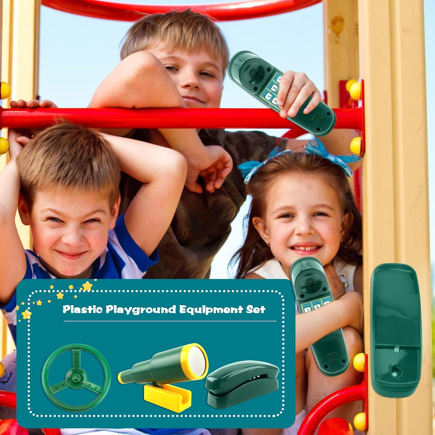 Playground Accessories Swingset Steering Wheel Plastic Telescope Telephone Swingset Phone Toy for Kids Outdoor Playground Backyard Treehouse