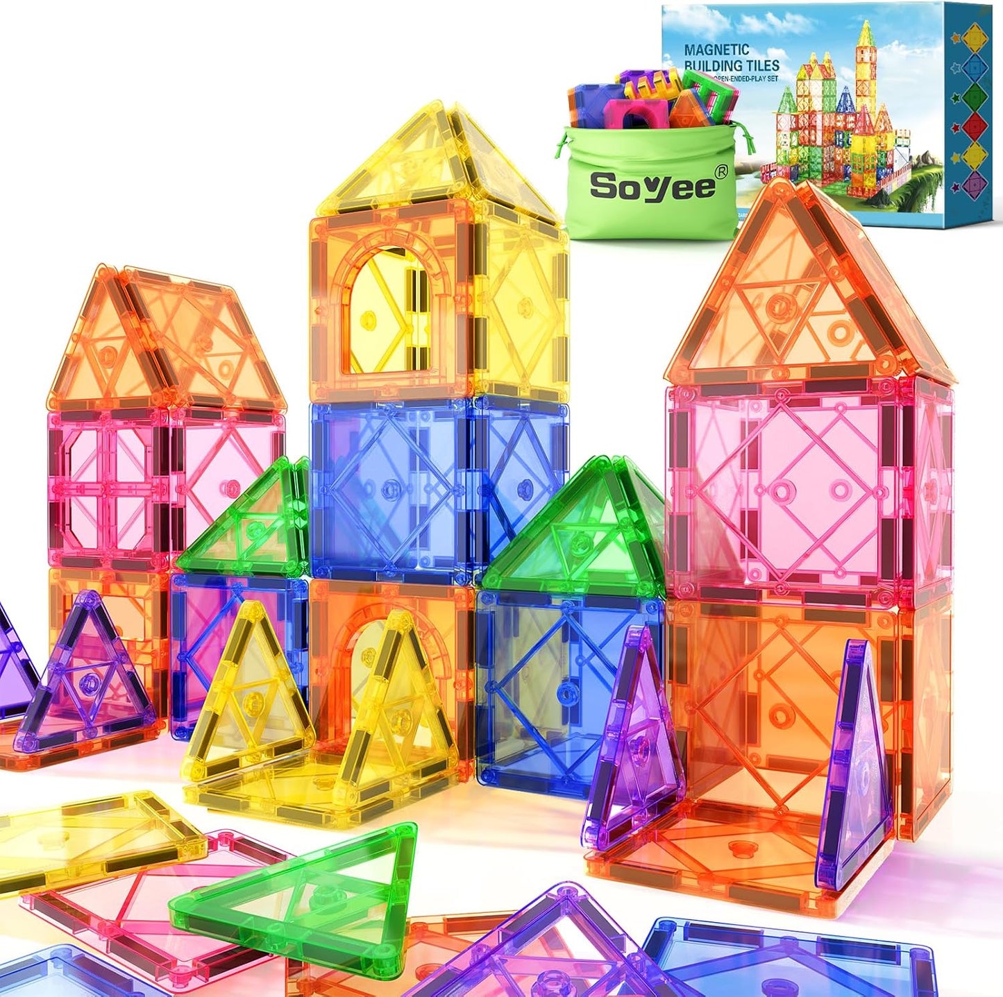 Magnetic Tiles Toddler Toys Magnetic Building Blocks for Kids Ages 3-12 STEM Educational Toys for Girls & Boys Sensory Toys for Kids with Autism Classroom Must Haves Outdoor Toys