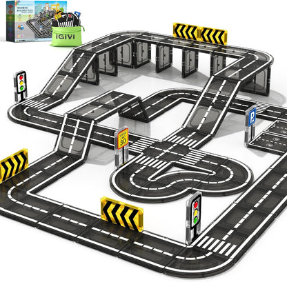 104 PCS Magnetic Tiles Road Set, STEM Construction Toys for Kids Ages 3-5 5-7 4-8, Magnet Building Blocks for Toddler Toys Games, Christmas Birthday Gifts for 3+ Year Old Boys Girls