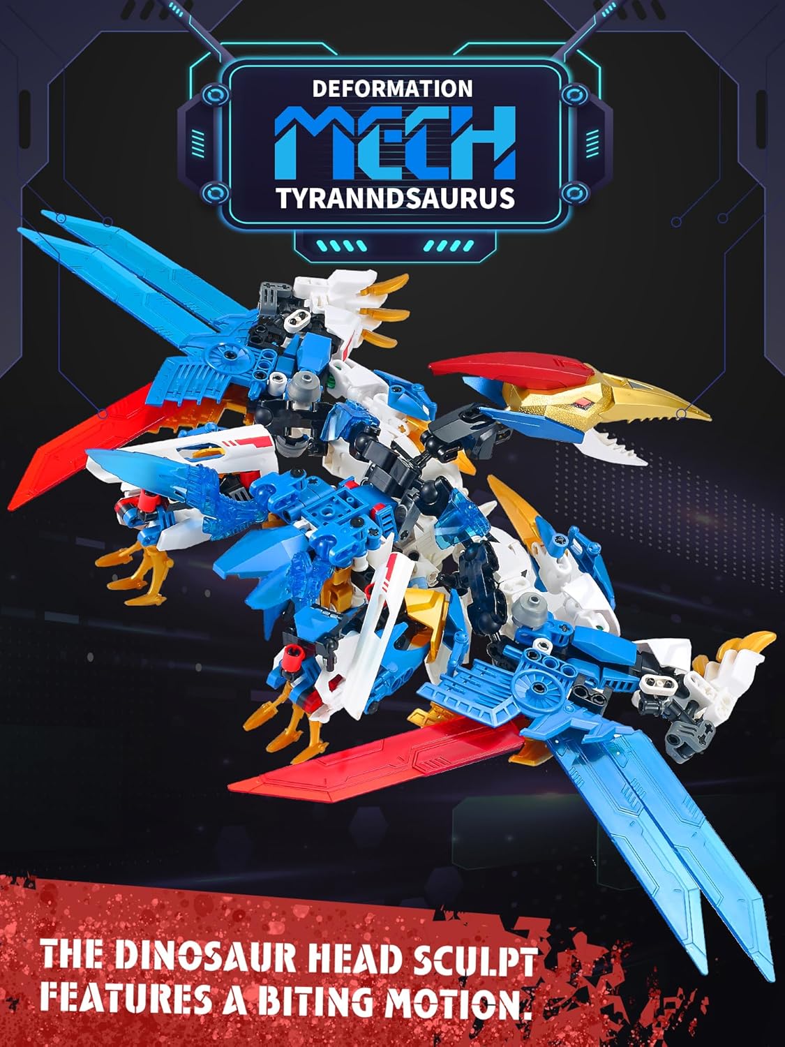 TIALLOW Pterodactyl Robot 2 in 1 Building Toy Sets, Dinosaurs Mech Transforming Building Block Model, Mecha Action Figures Pterosaur Building Kits, for Boys, Adult Age 8-12 (Pterodactyl)